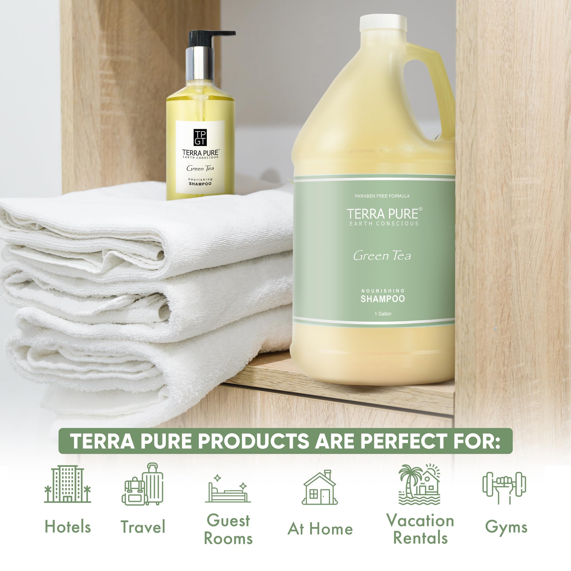 Terra Pure green-tea-formula-label highlights natural cleansing for guests.