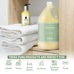Terra Pure green-tea-formula-label highlights natural cleansing for guests.
