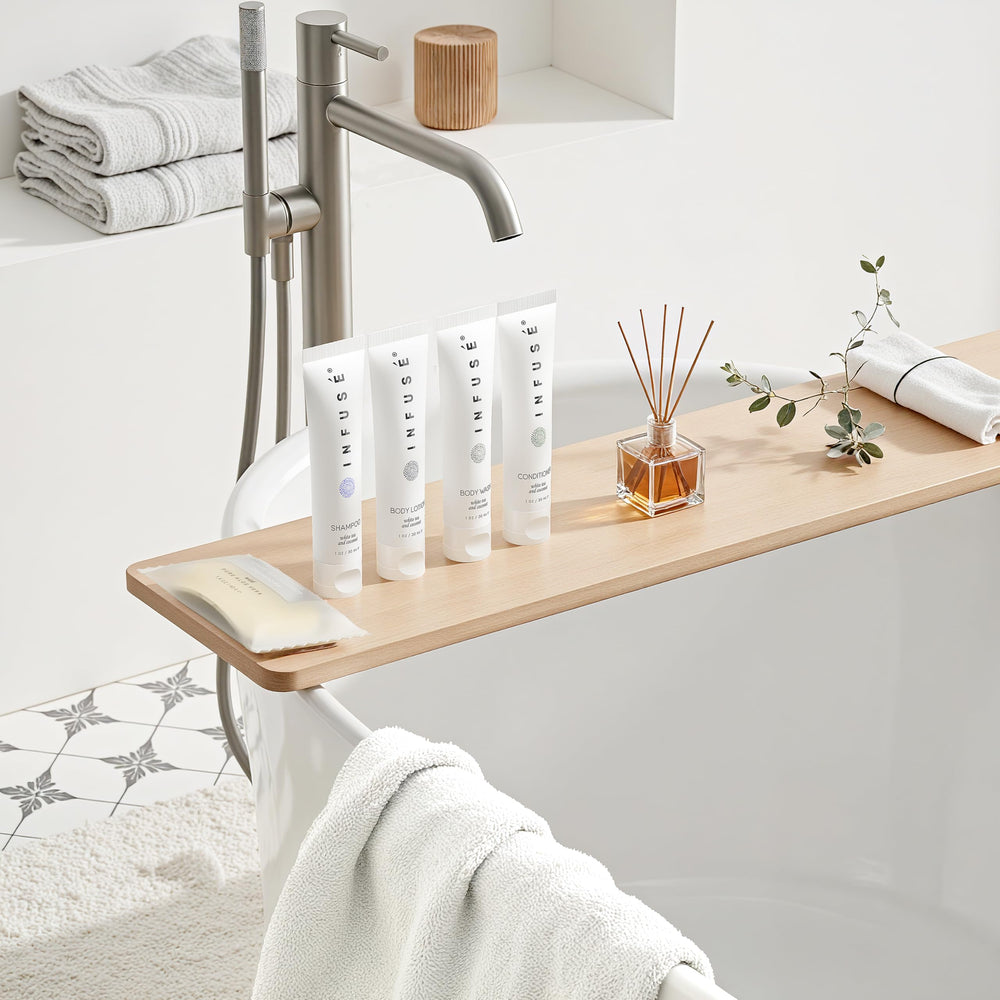 Terra Pure Infuse bulk-pack packaging emphasizes eco-friendly premium hotel amenities