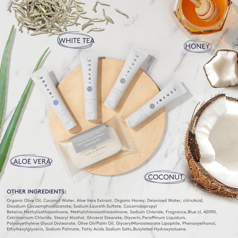 Terra Pure Infuse lotion tube offers lightweight moisture for guest skin