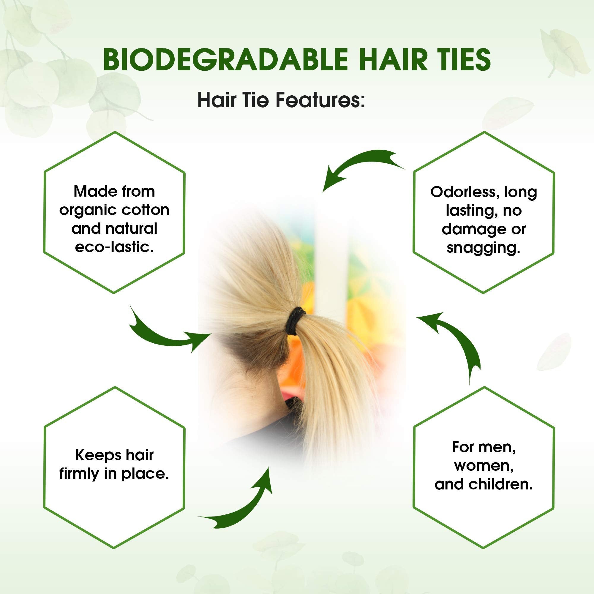 Terra Ties compostable packaging with eco-friendly hair ties visible.