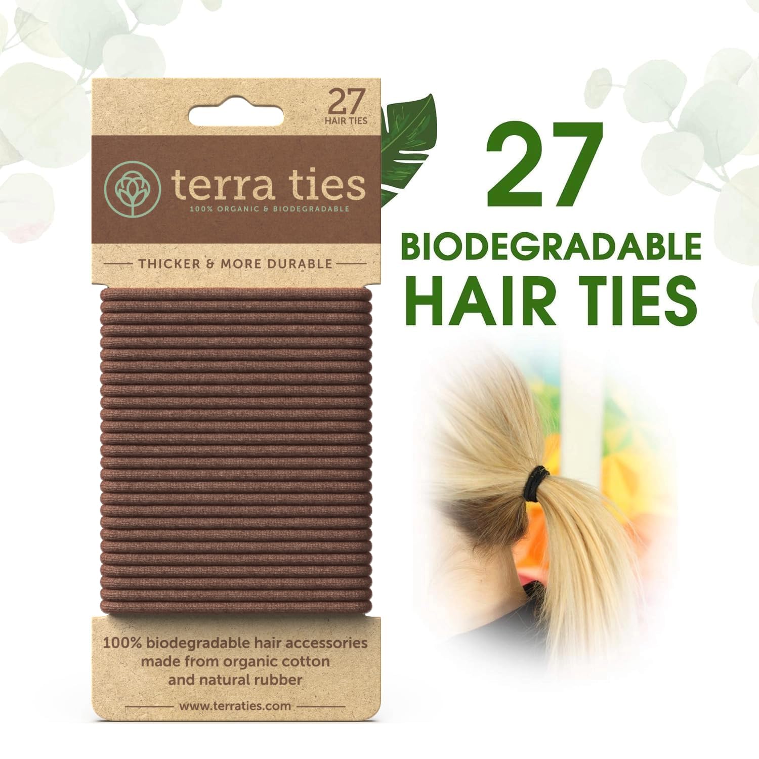 Terra Ties natural-materials closeup shows organic cotton and natural rubber for gentle wear.