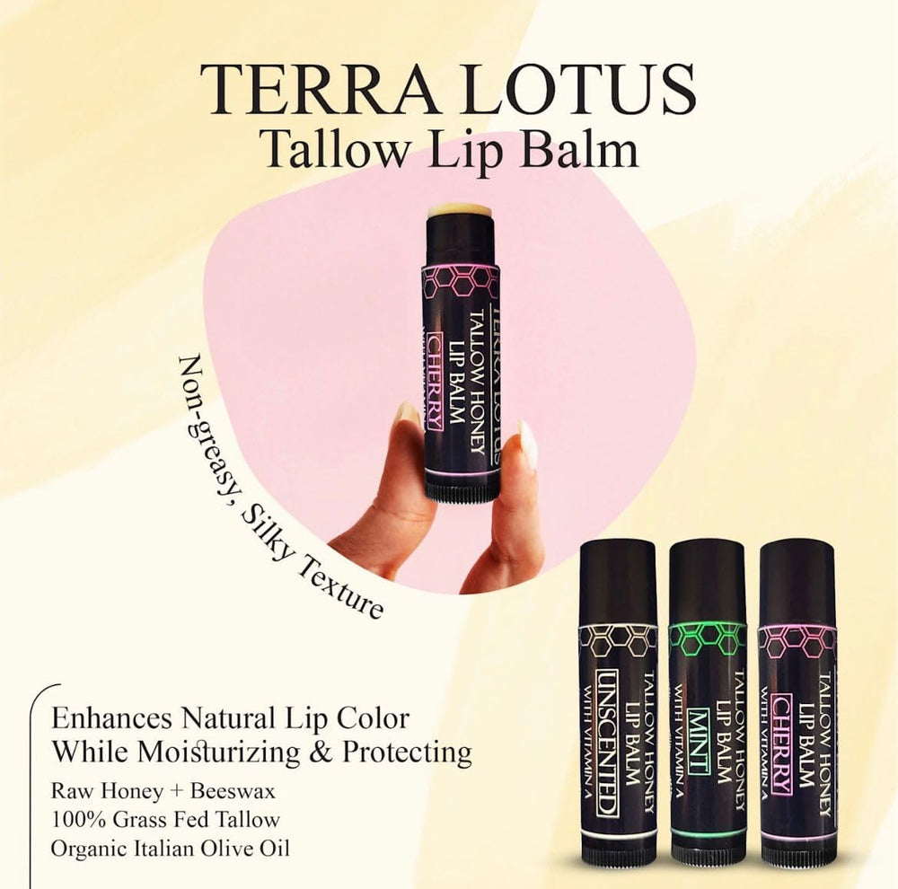 Terra Lotus cherry-flavor lip balm pack invites daily use.
