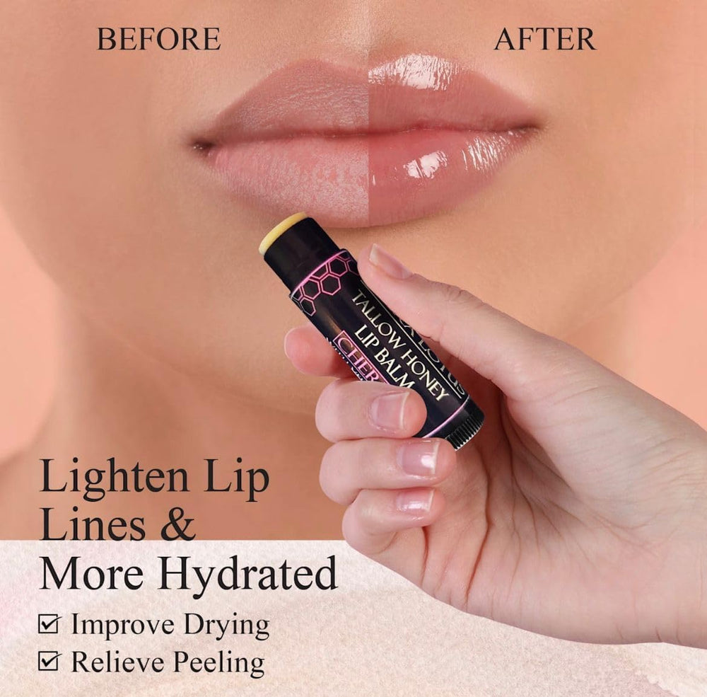 Terra Lotus lip balm application closeup shows smooth texture.