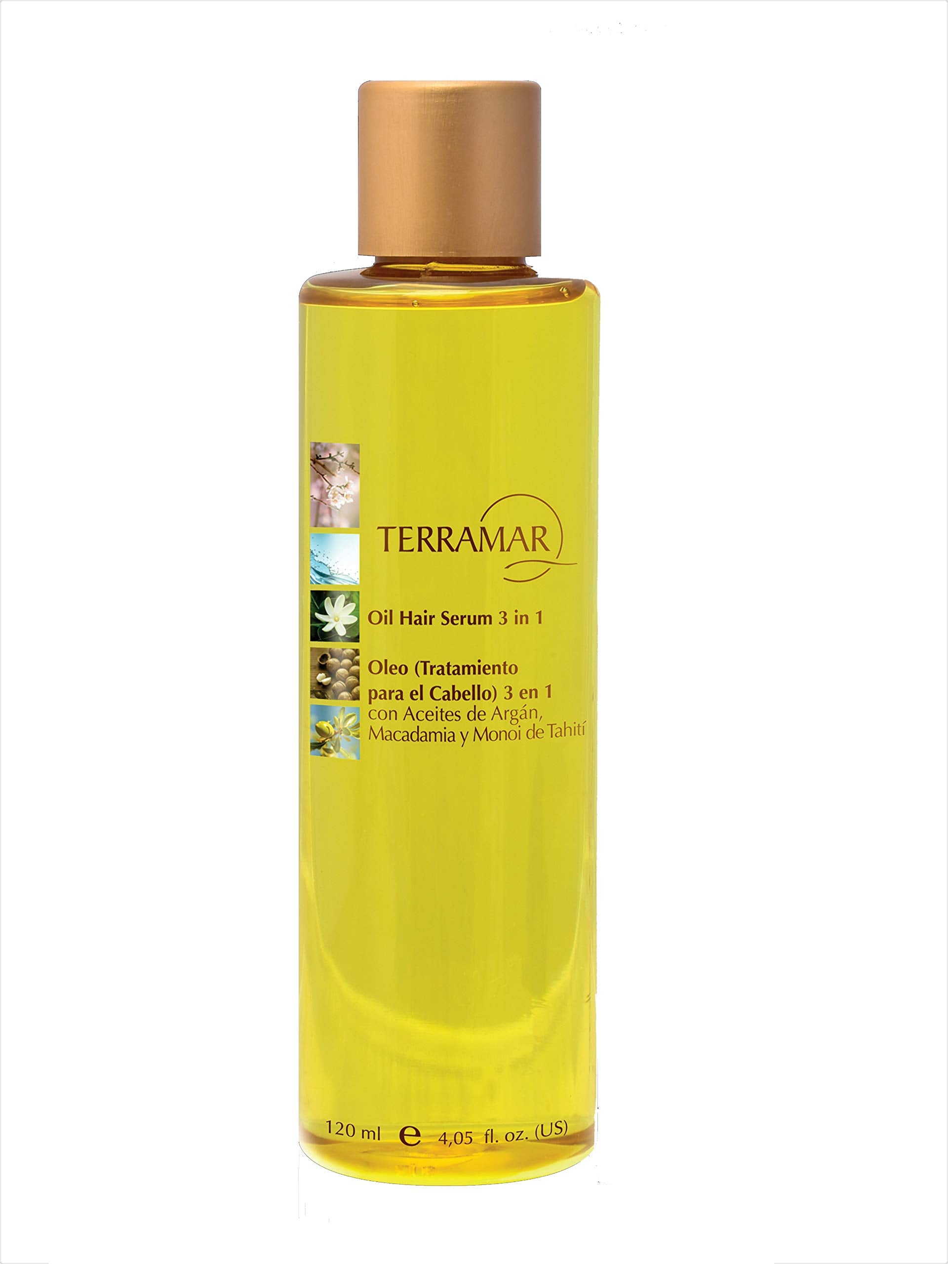 Terramar Oleo Tahiti Monoi oil close-up highlighting heat protection and shielding.