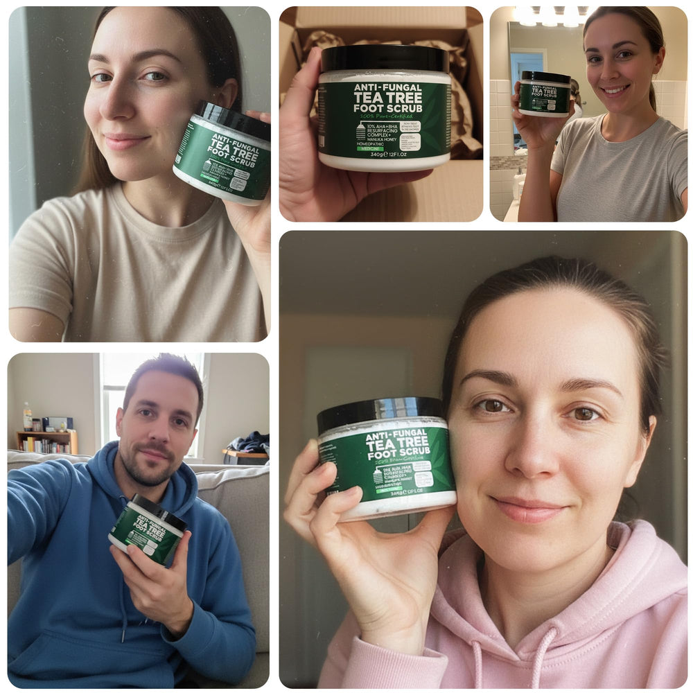 Terramed Just Think Comfort Foot Scrub on rough heels before a pedicure routine.