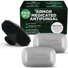 Terramed Just Think Comfort antifungal soap pack 2 bottle closeup for deep cleansing.