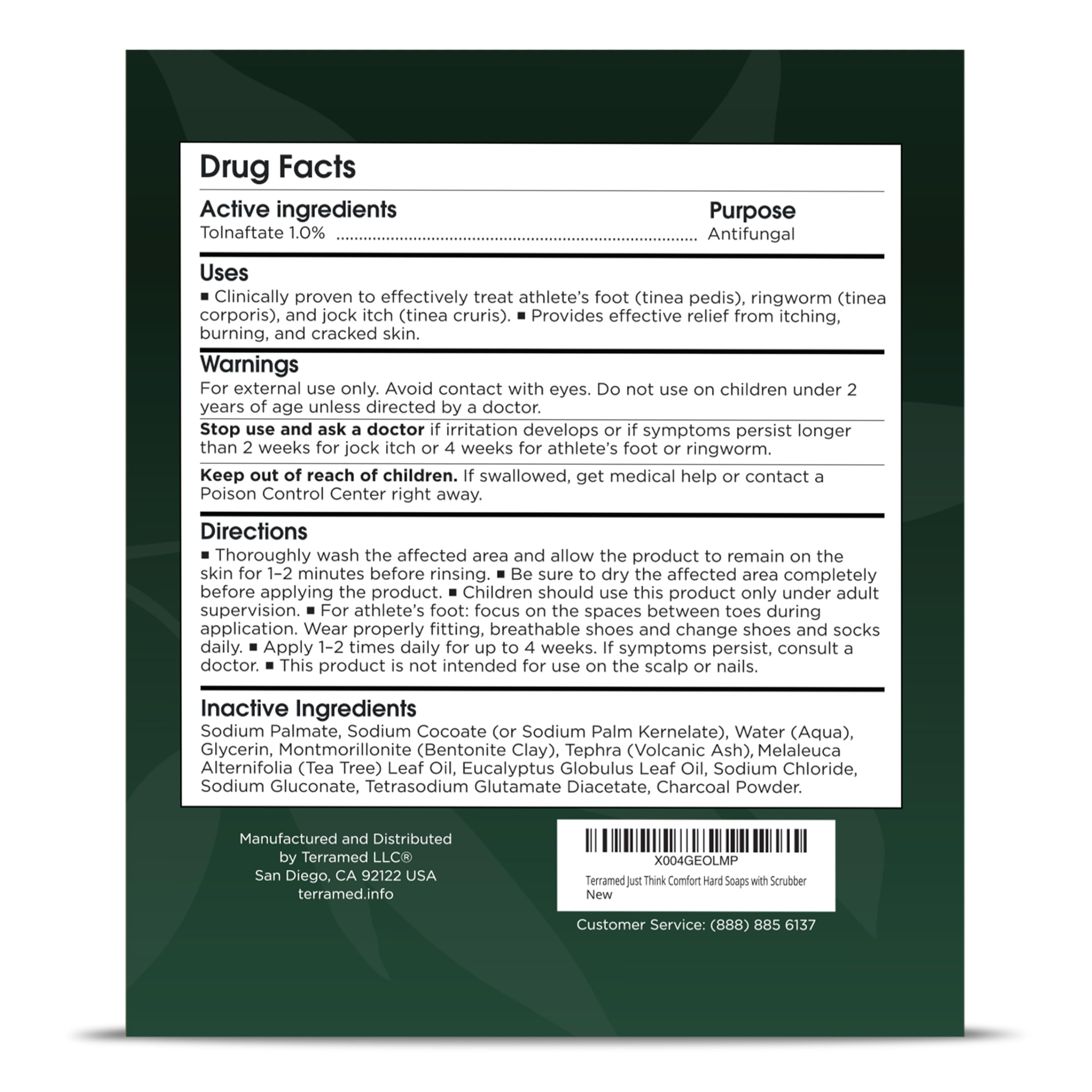 Terramed Just Think Comfort antifungal soap pack 2 after workout refreshing cleanse.