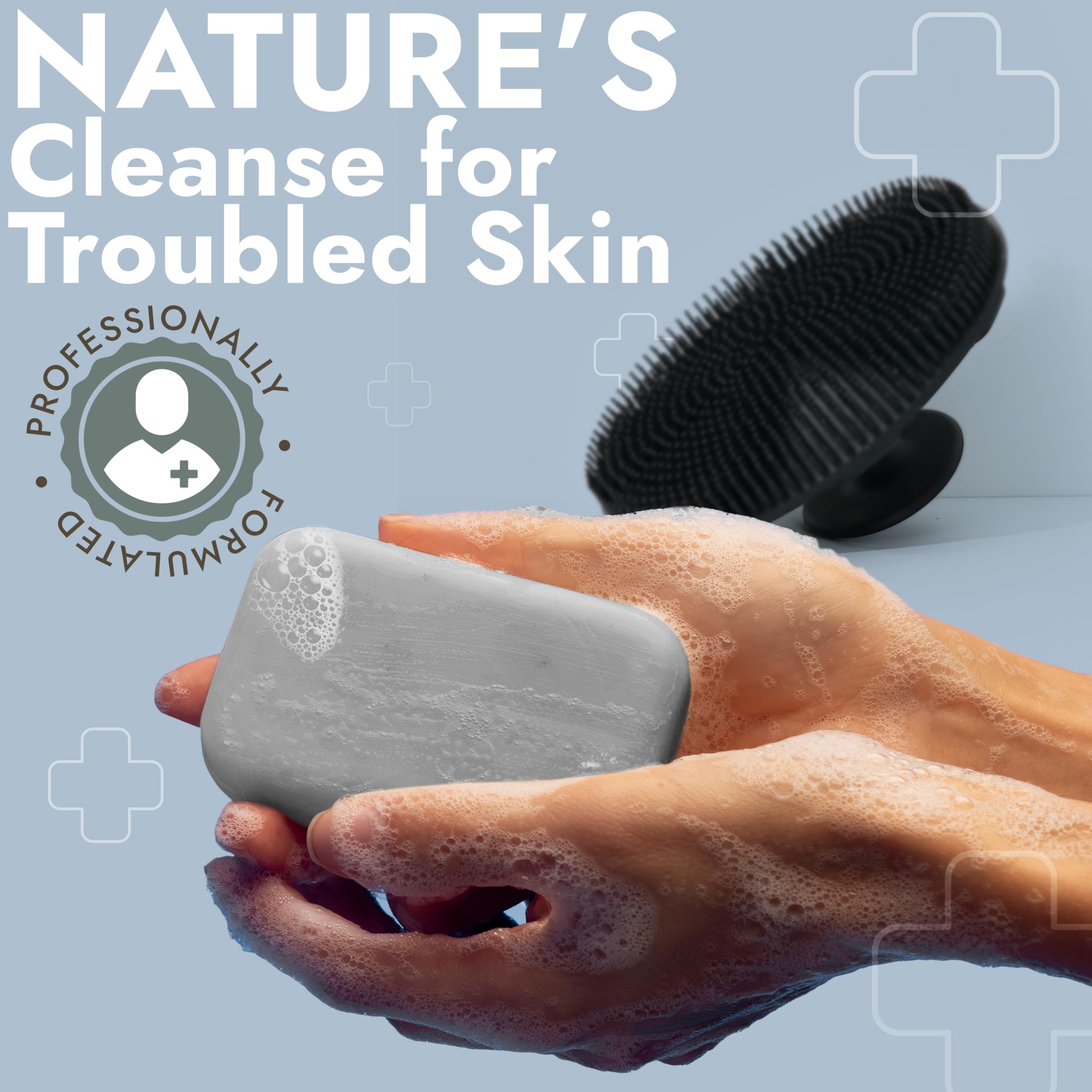 Terramed Just Think Comfort soap 2 tea tree oil bottle highlight soothing oils.