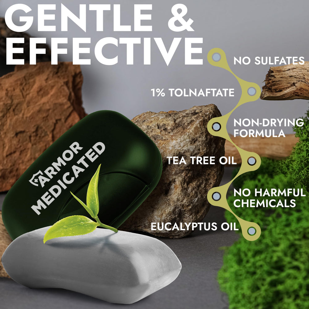 Terramed Just Think Comfort antifungal soap with tea tree oil detail for skin comfort.