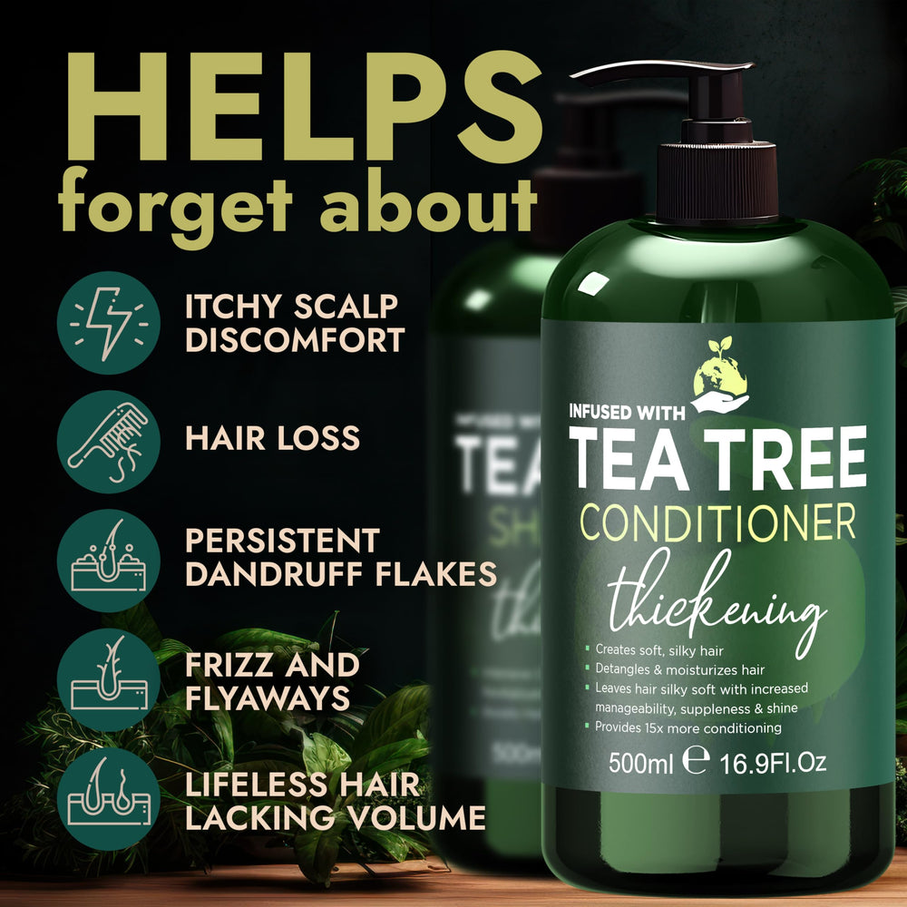 Terramed Just Think Comfort Tea Tree Conditioner bottle dispense promotes smoother, fuller hair