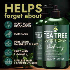 Terramed Just Think Comfort Tea Tree Conditioner bottle dispense promotes smoother, fuller hair