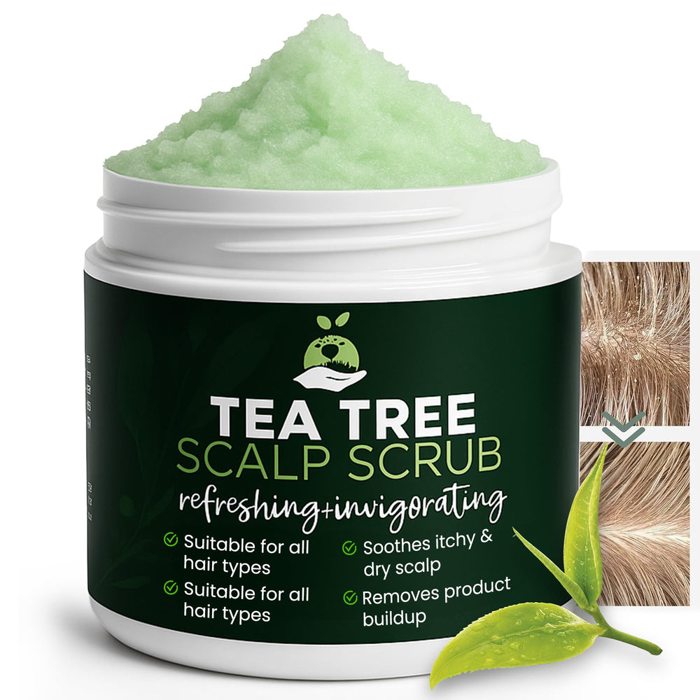 Terramed Just Think Comfort Tea Tree Scalp Scrub bottle for soothing, dandruff-friendly scalp care