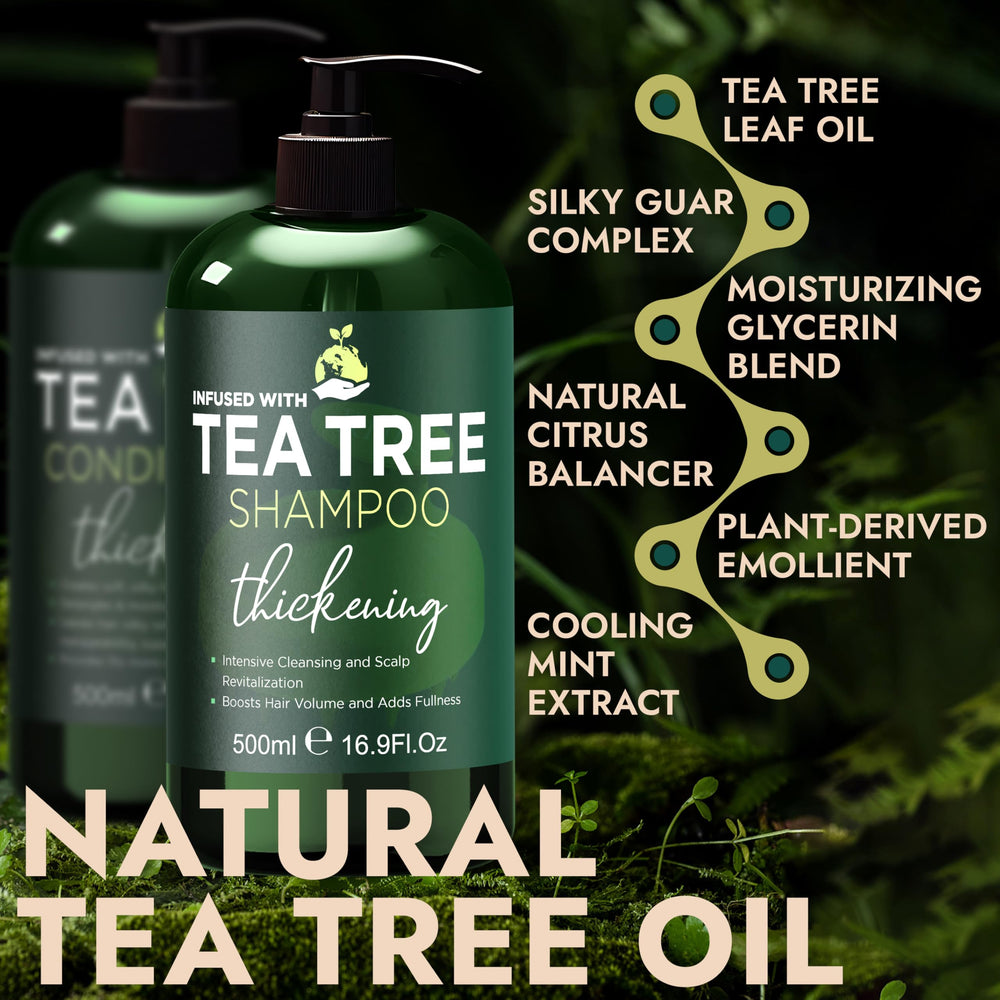 Terramed Just Think Comfort Tea Tree Shampoo close-up highlights dandruff relief