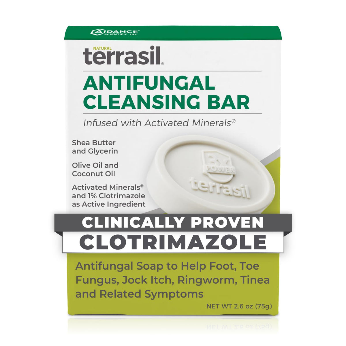 Terrasil antifungal soap bottle demonstrating cleansing relief.