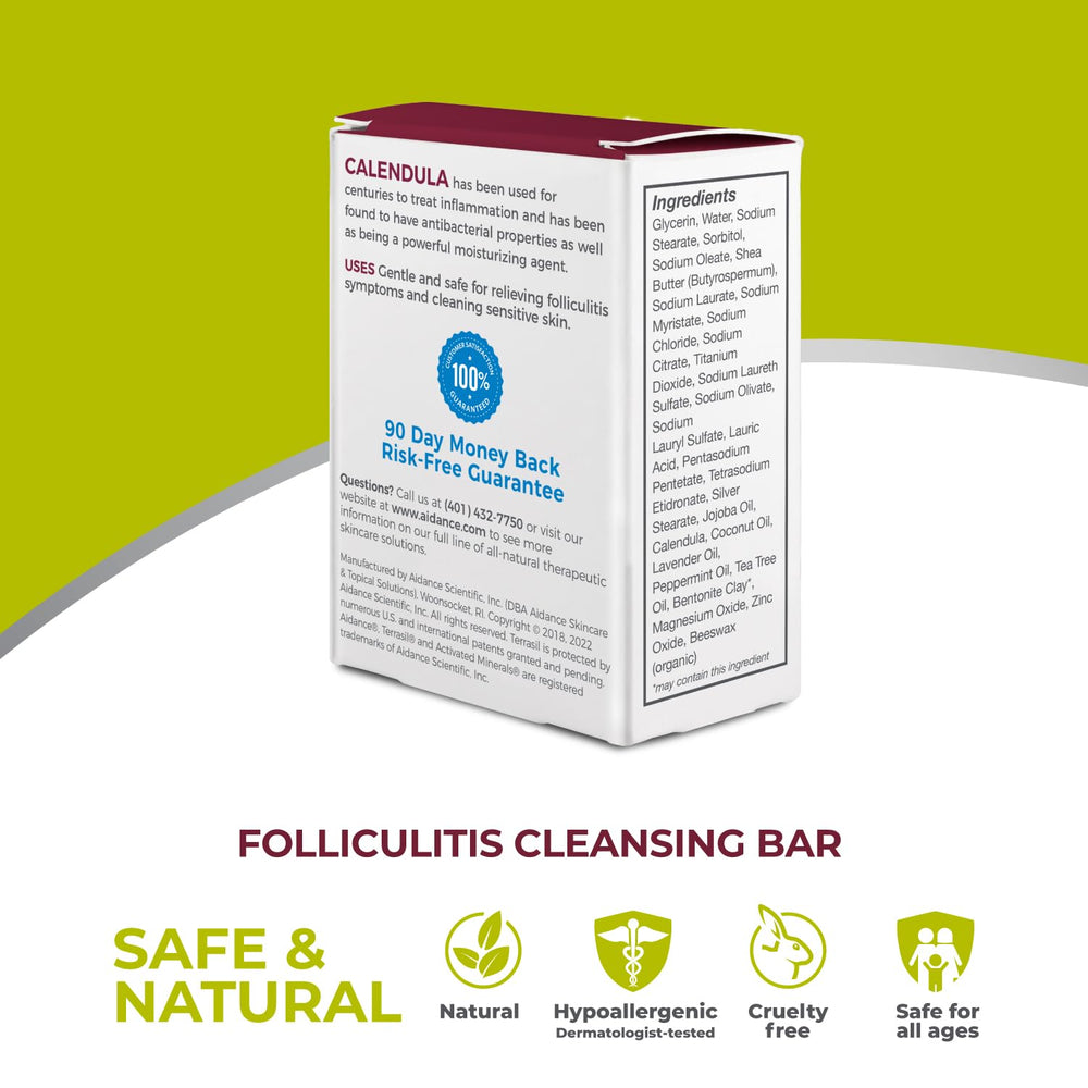 Terrasil Folliculitis Soap USA-made packaging signals high-quality manufacturing.