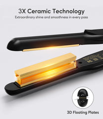 Terviiix argan-oil-keratin-tourmaline-infused plates promote moisture and shine during styling.