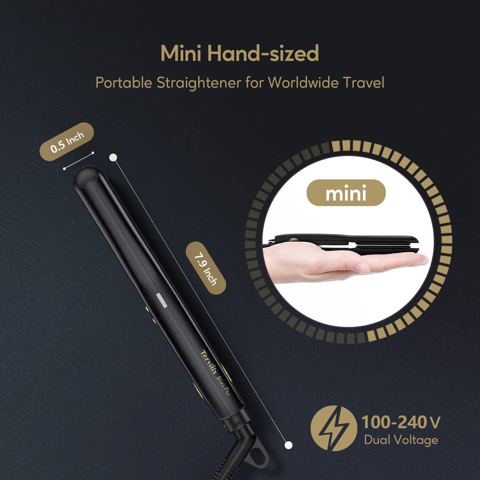 Terviiix mini flat iron dual voltage 100-240V ideal for international travel.