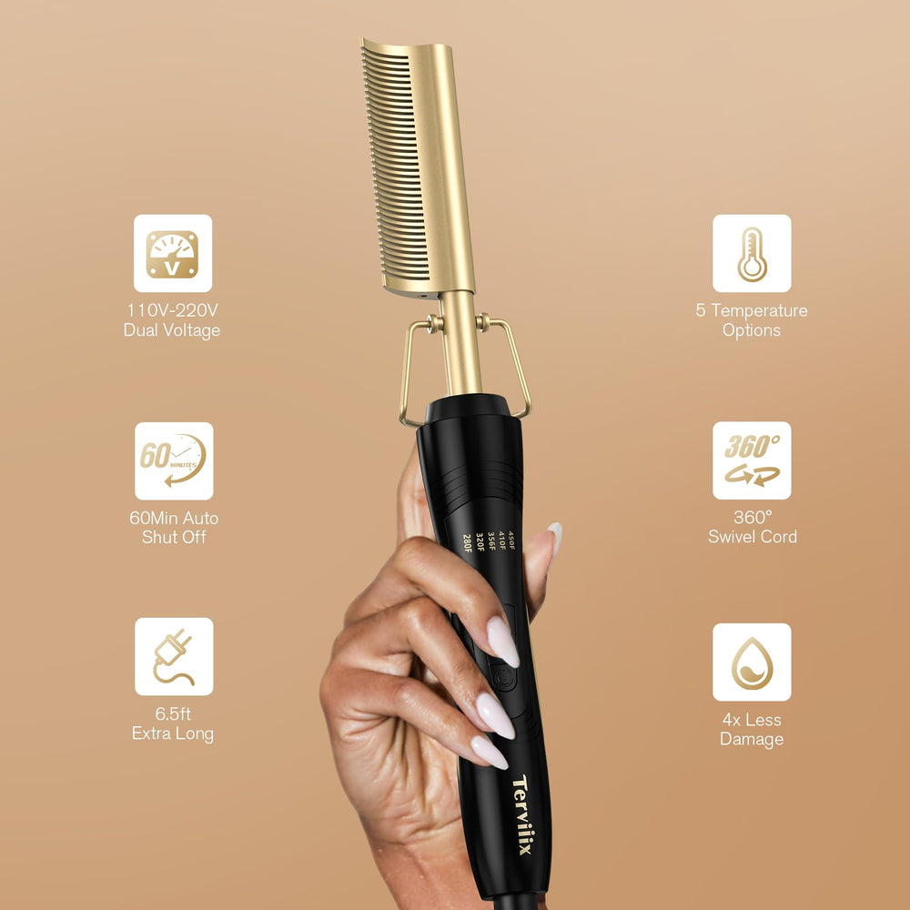 Terviiix hot comb features a 6.5ft swivel cord and ergonomic handle for comfort.