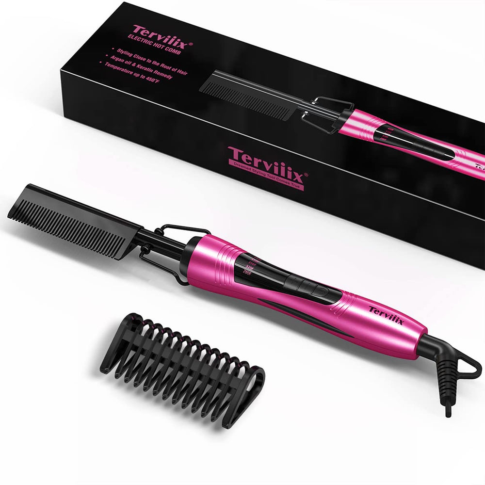 Terviiix hot comb with anti-scald shield protects skin during pressing