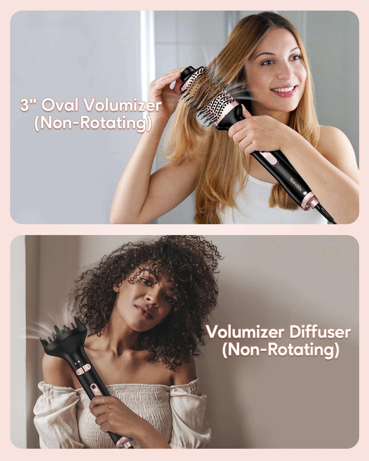 Terviiix oval volumizer 3in delivers smooth, rounded shape for voluminous blowouts.