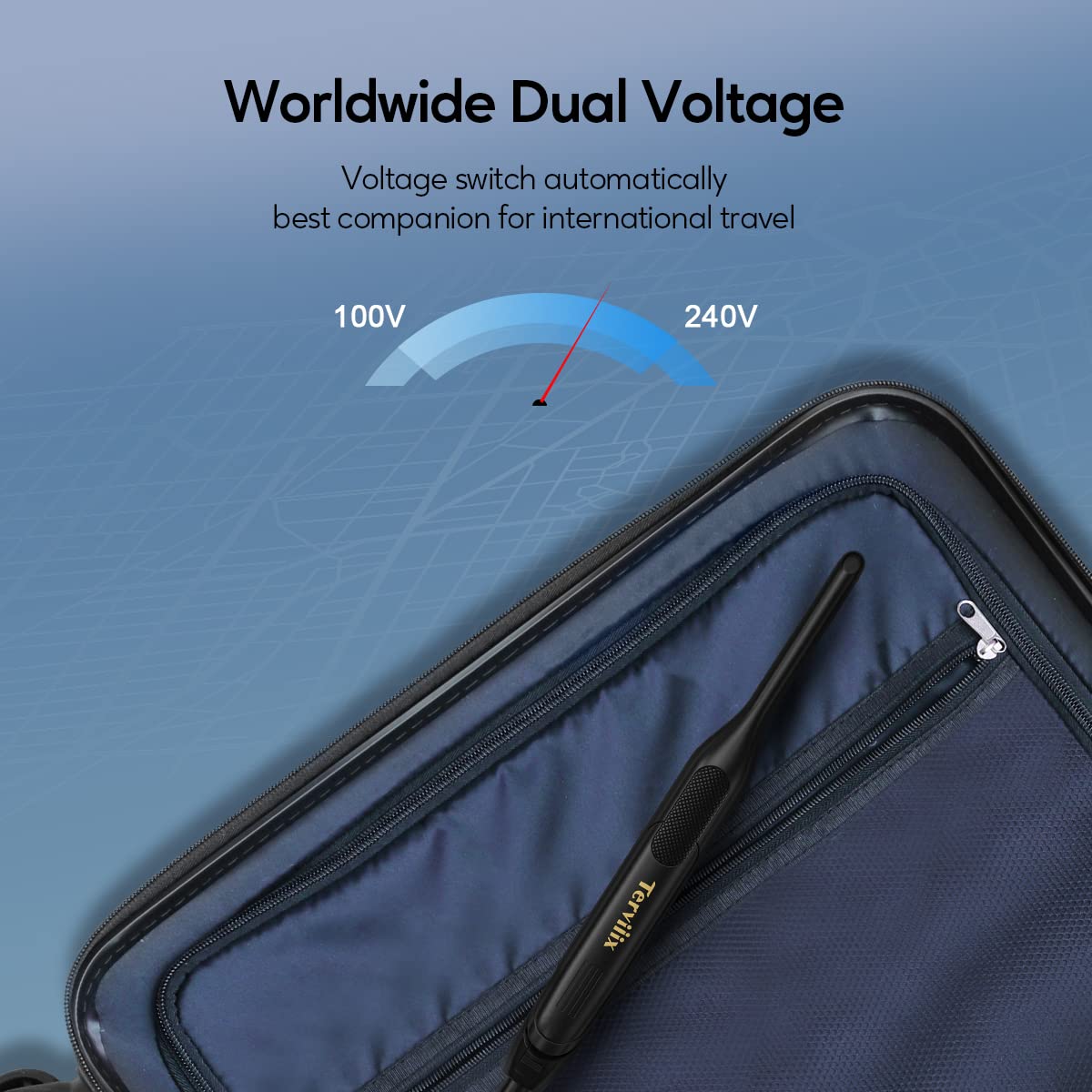 Terviiix Pencil Flat Iron compact with travel pouch and dual voltage for travel