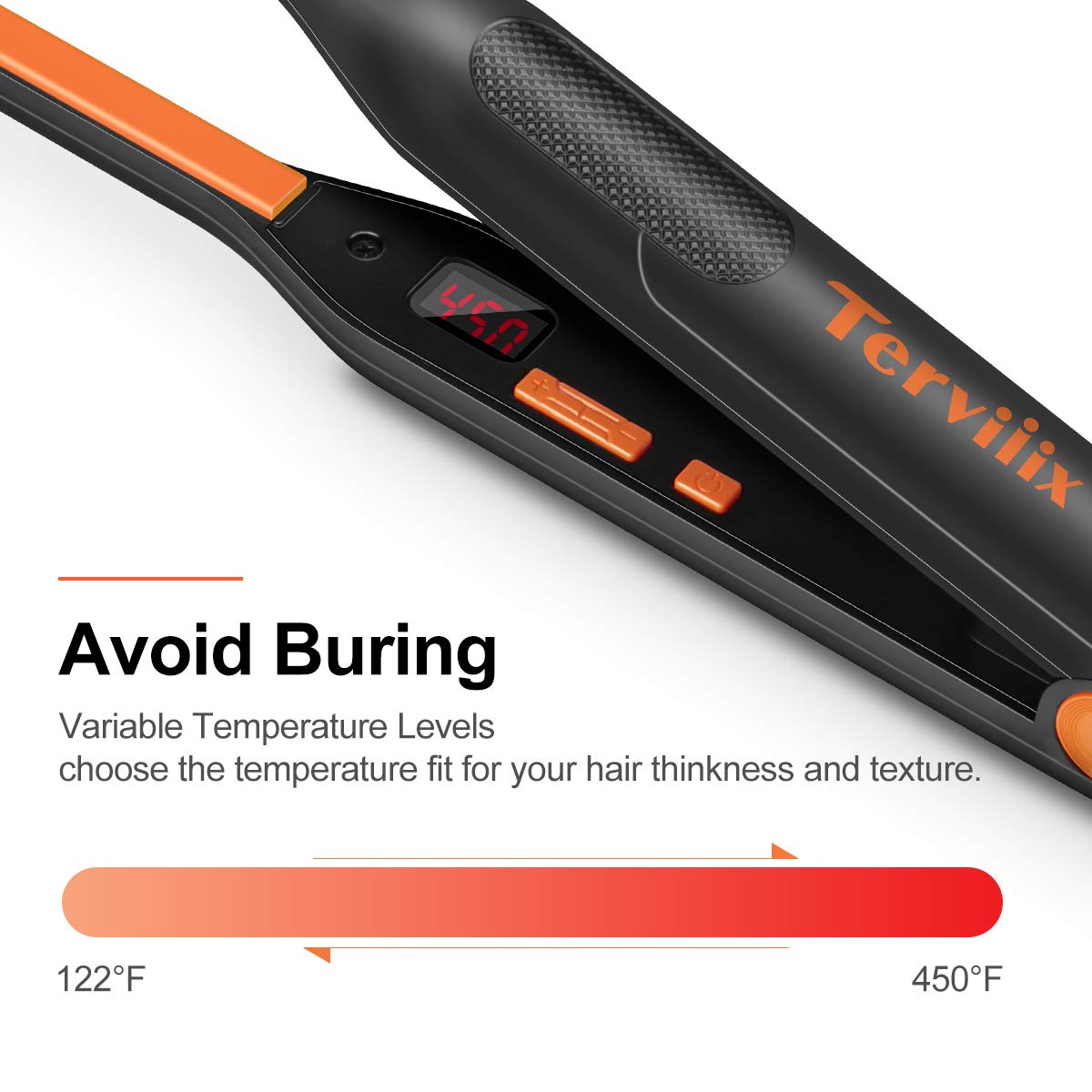 Terviiix flat iron features tourmaline ceramic plates for smoother, shinier results.