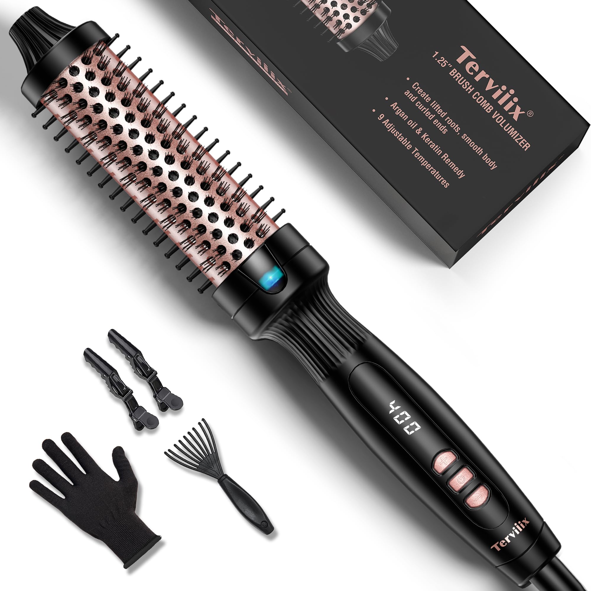 Terviiix thermal brush 1.25-inch curling action creates voluminous roots and soft curls.