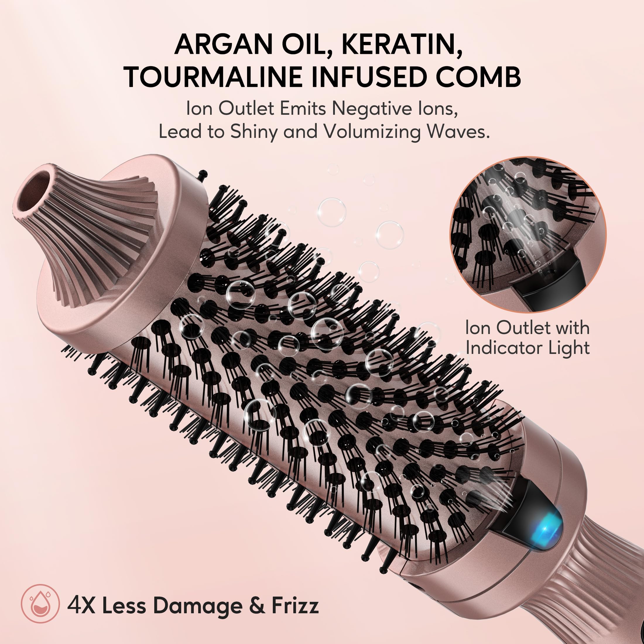 Terviiix anti-scald bristles reduce snagging during styling sessions.