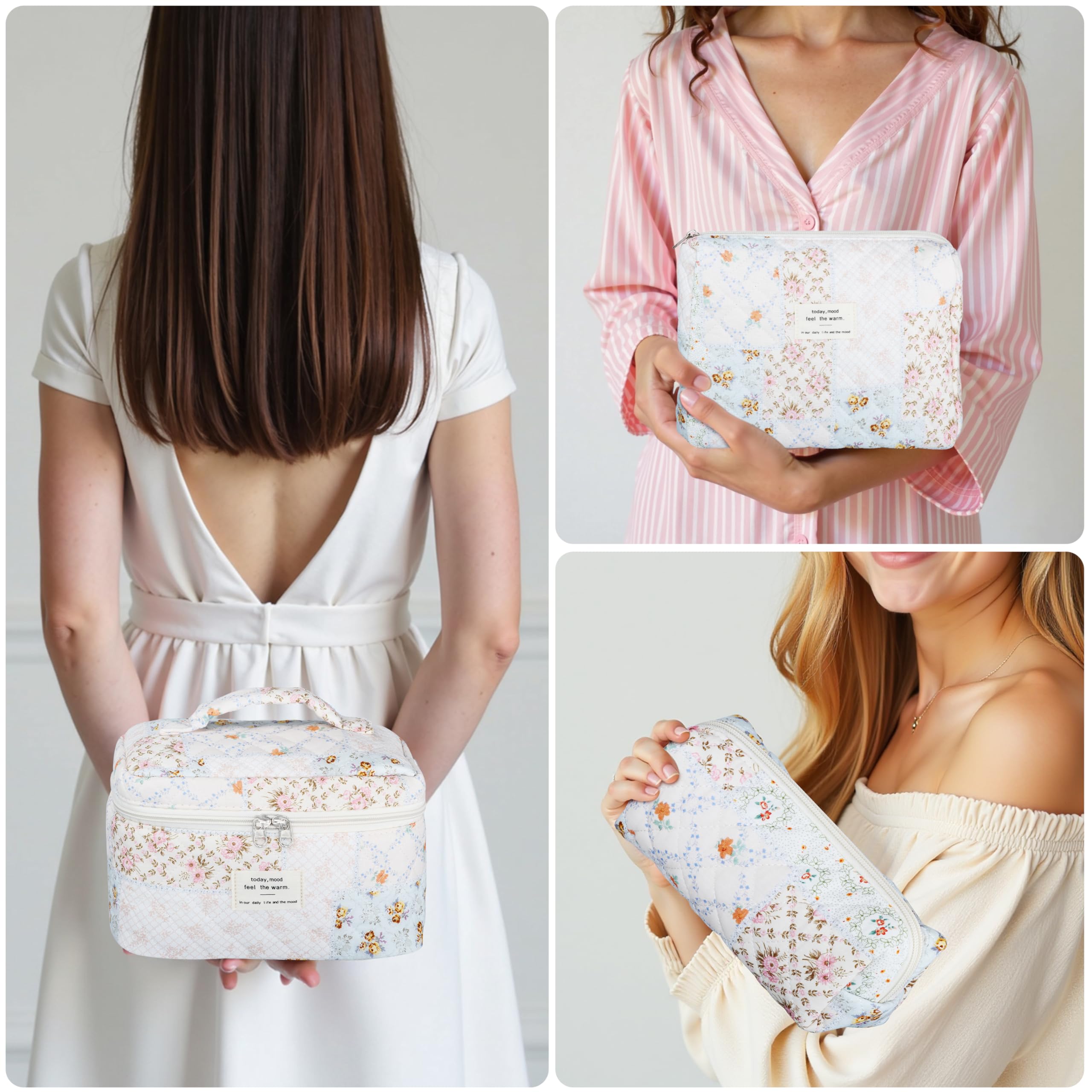 TESAFNG gift-ready cotton makeup bag trio stylish and practical for gifting