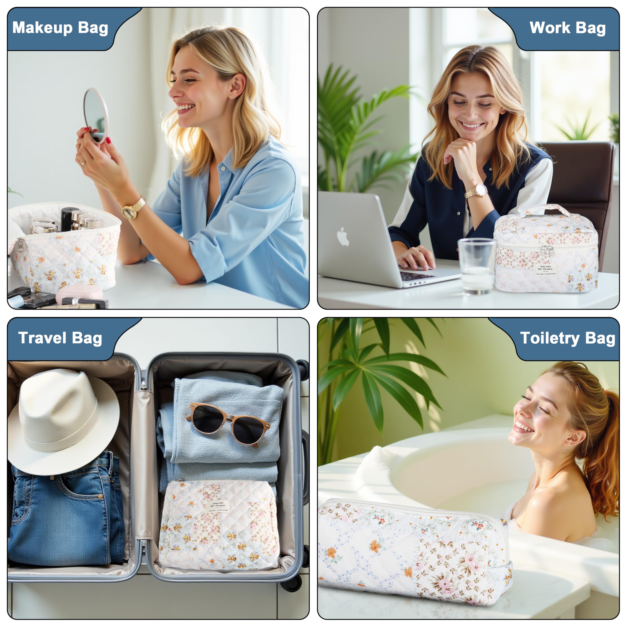 TESAFNG floral cosmetic pouch quilted texture adds elegance to everyday routines