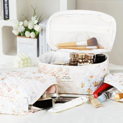TESAFNG quilted makeup bag set floral medium bag for daily toiletries