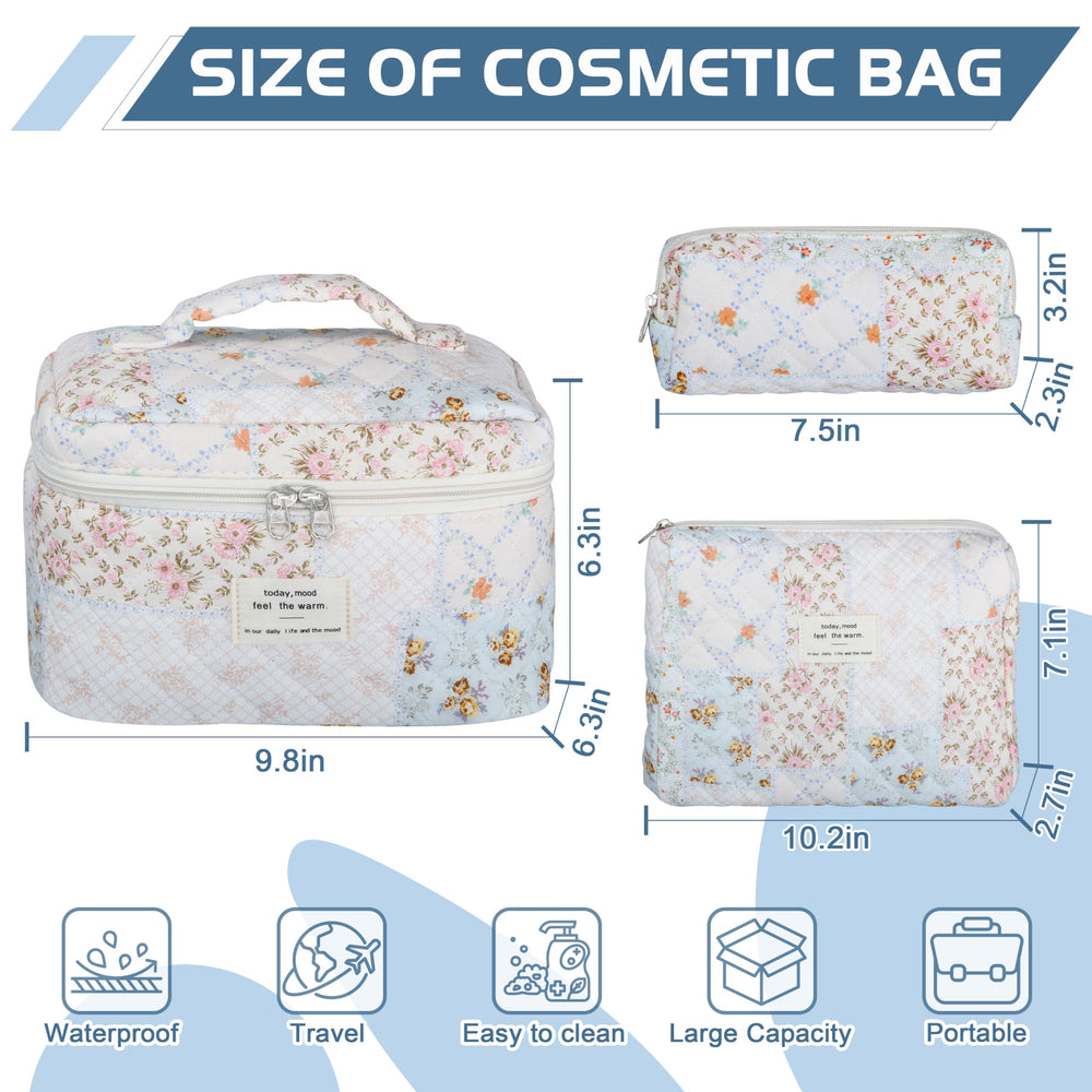 TESAFNG quilted makeup bag set floral small bag for handbags and touch-ups