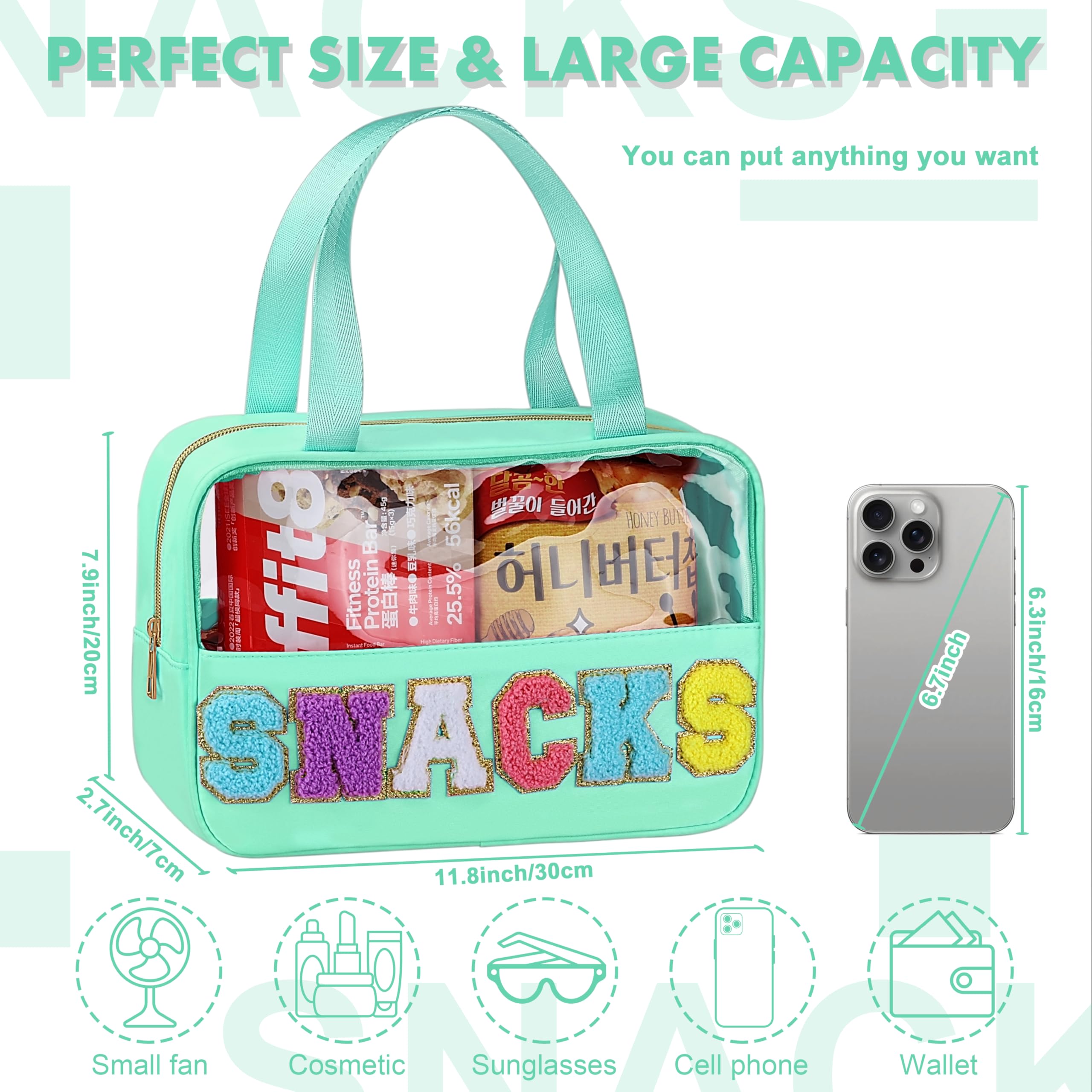 TESAFNG snack bag chenille-patch-detail highlights securely sewn letters for a stylish look.