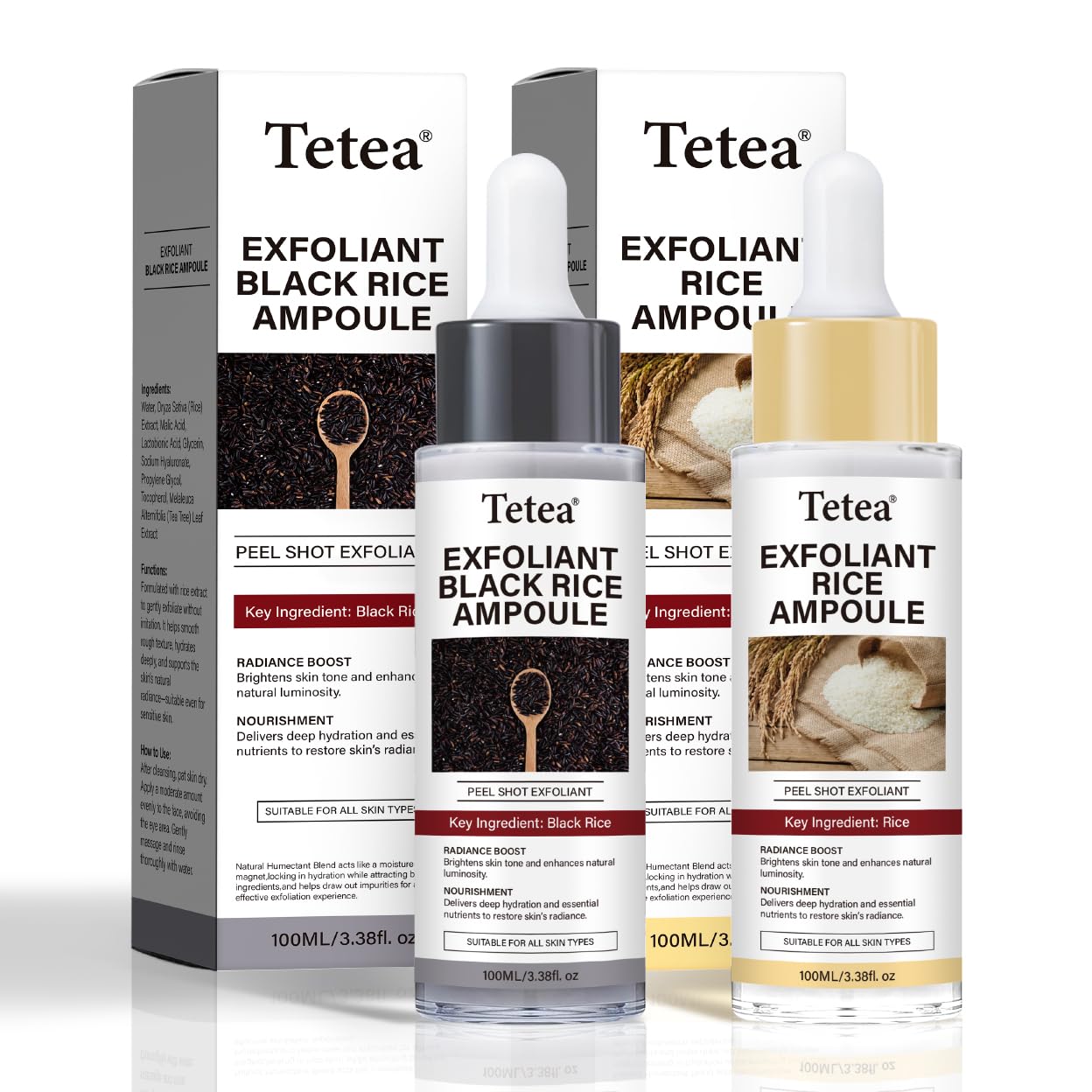 Tetea Peel Shot Glow Rice Ampoule Duo Pack highlights radiant skin routine for daily use.