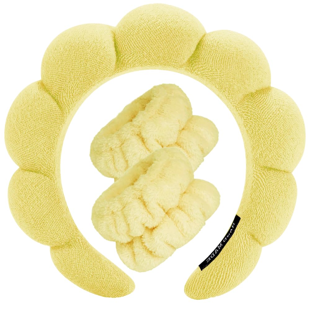 Tetizo Spa Headband yellow keeps hair away during cleansing for a tidy routine