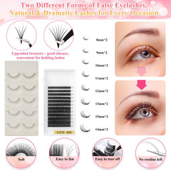 Tetutor Dcurl lash clusters 12 rows 8-15 mm for versatile styles.