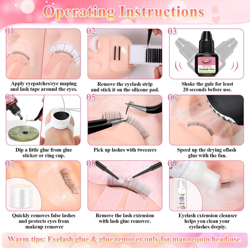 Tetutor practice tools with under-eye pads and tweezers for precise lash work.