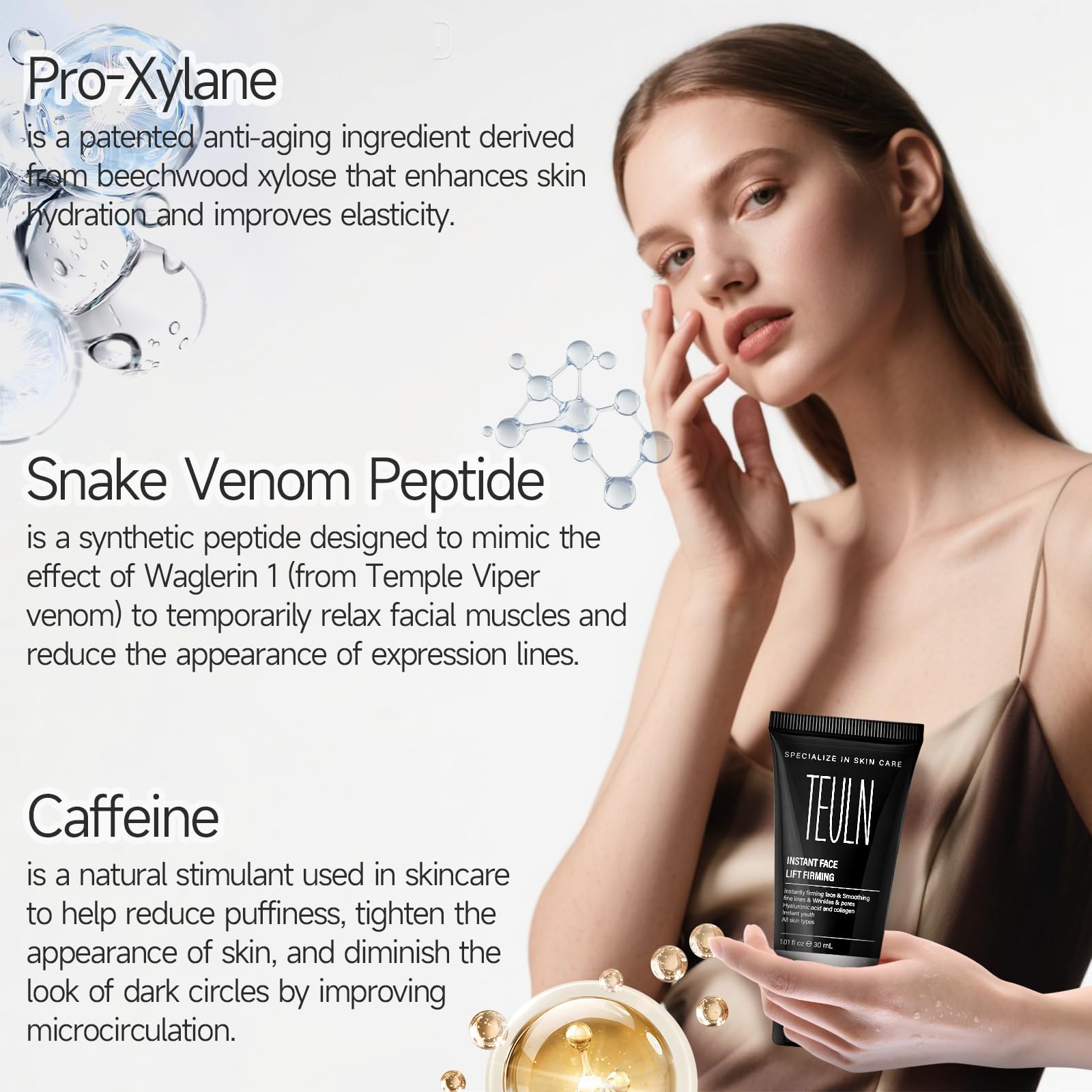 TEULN 2.0 ingredient panel highlights pro-xylane intended for firming
