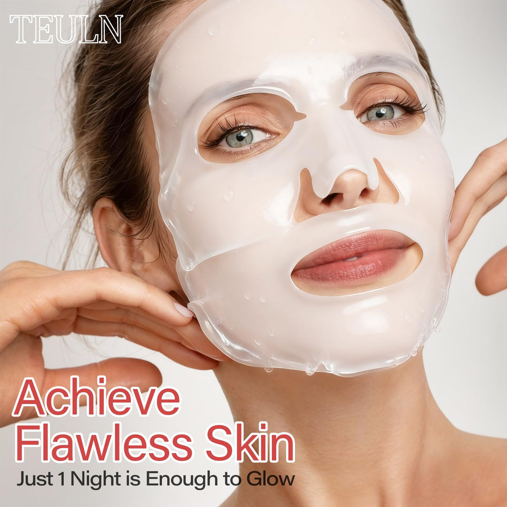 TEULN Bio-Collagen Mask hydrogel sheet closeup highlights luxurious moisture delivery.