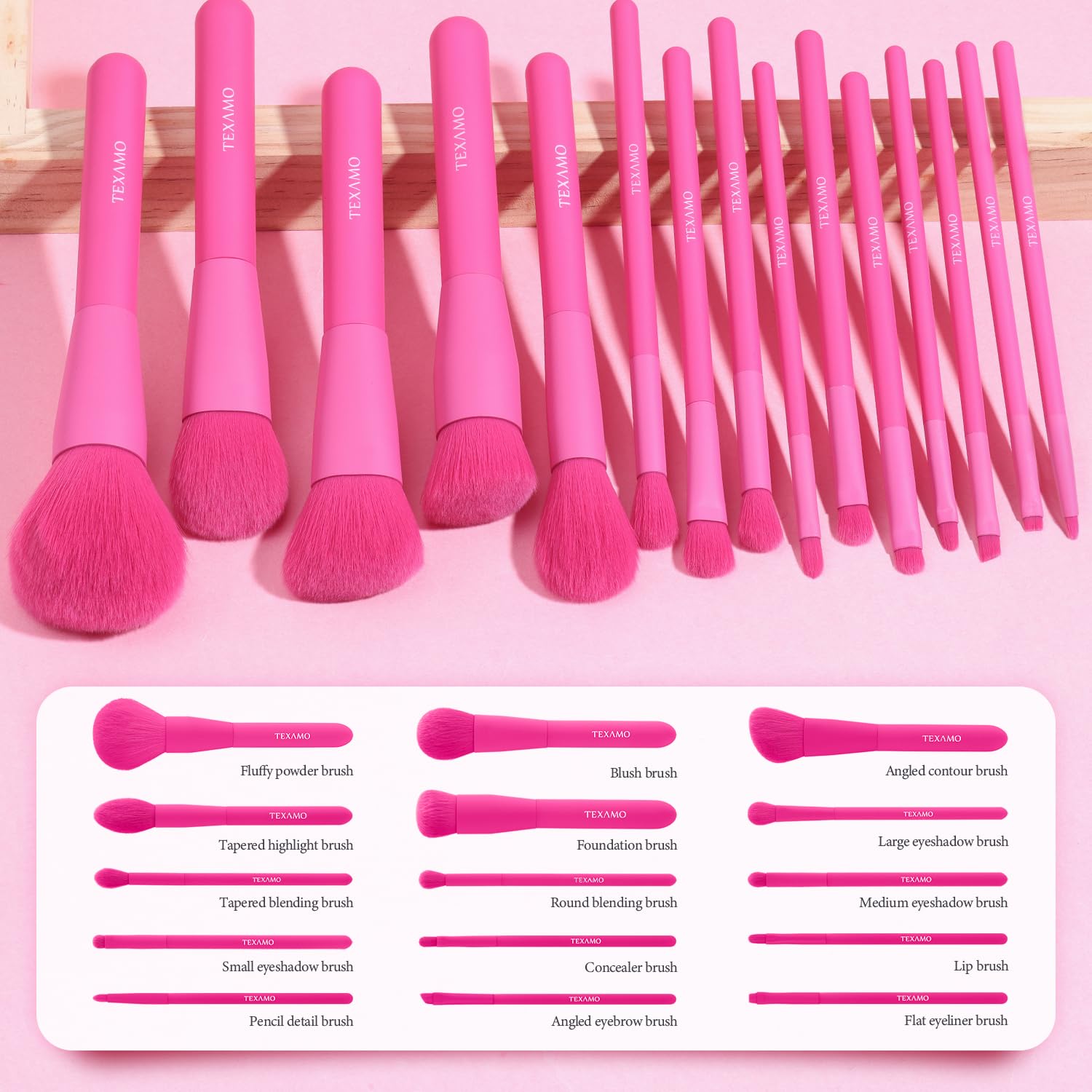TEXAMO powder blush and highlighter brushes for natural, radiant finish.