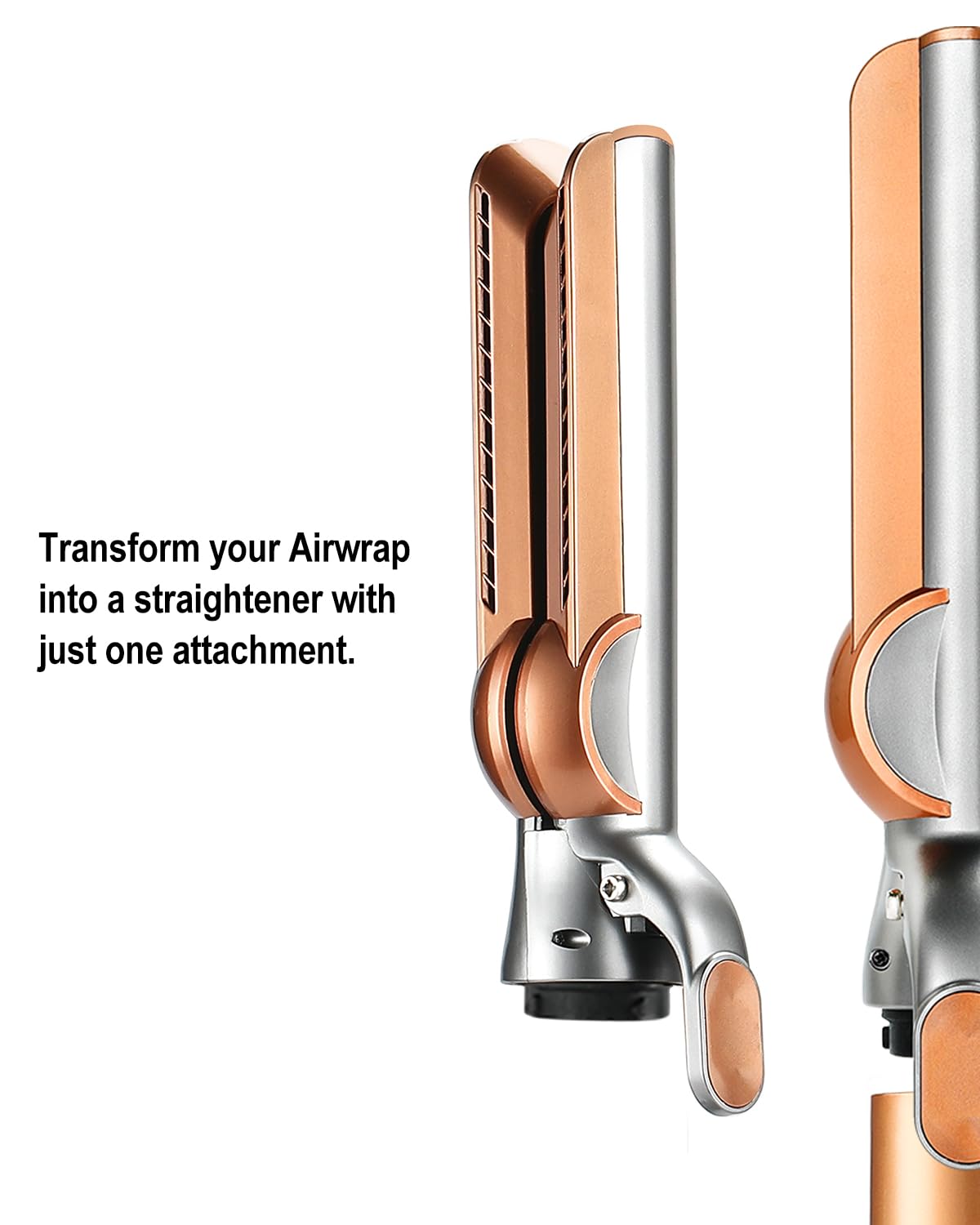 TEXOVYRAX airflow-attachment for Dyson Airwrap HS08/i.d. demonstrates one-handed use and quick straightening.