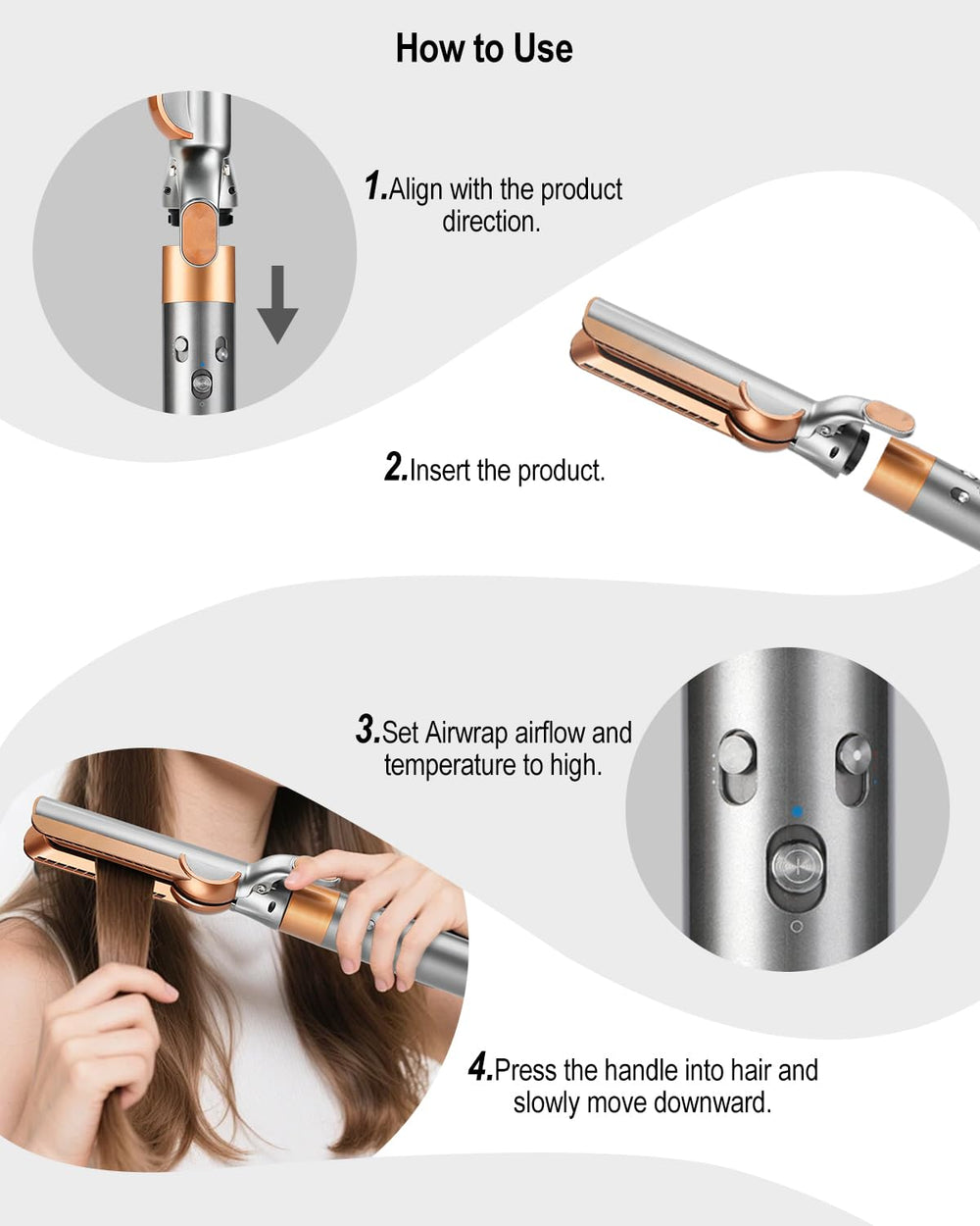 TEXOVYRAX airflow-attachment supports one-handed operation for effortless straightening.
