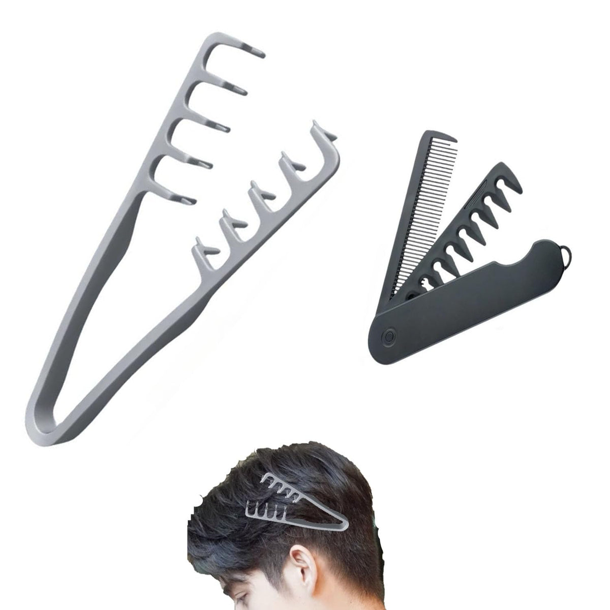 Texture Comb folding design close-up showing portable, travel-ready styling.