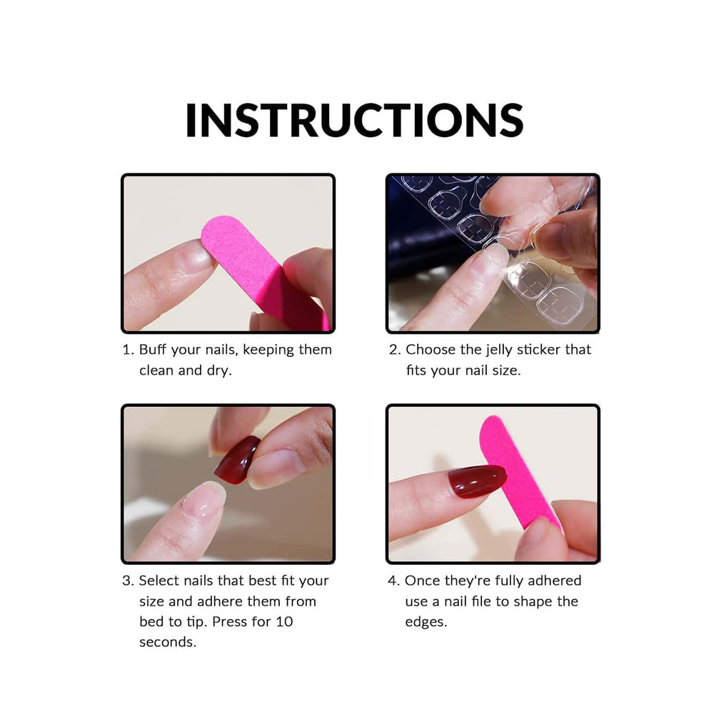 Tezocr Nails application guide showing glue-on setup