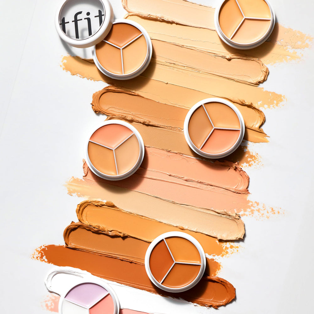 TFIT concealer 3in1 application closeup demonstrates long-wear crease-proof finish.