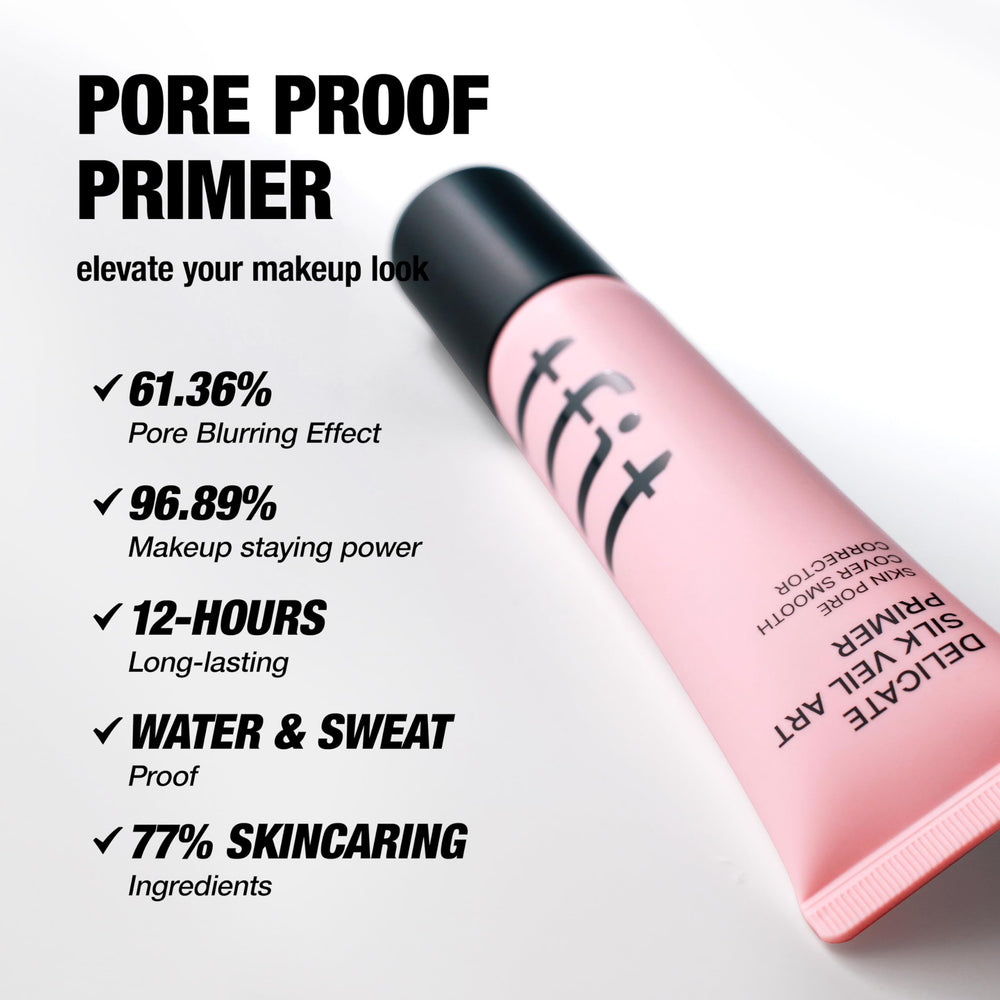 TFIT Delicate Silk Veil Art Primer blur finish demonstrates pore minimization for a refined matte look