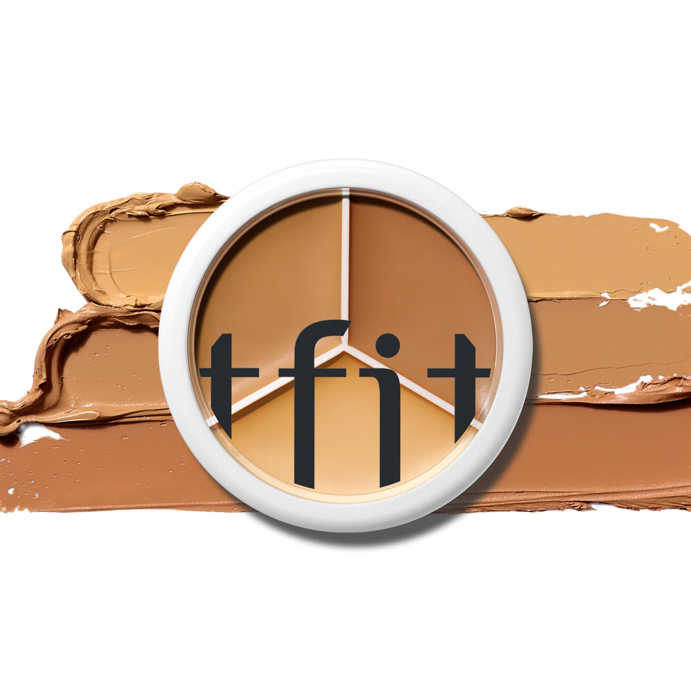 TFIT Multi-Use Pot Concealer Triple-Palette packaging shown in a sleek compact for on-the-go cover