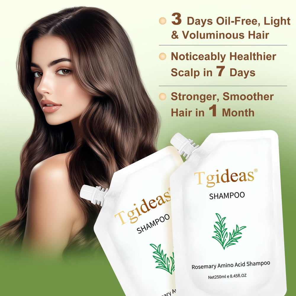 Ingredient illustration featuring rosemary extract, zinc PCA, and hydrolyzed silk in Tgideas formula