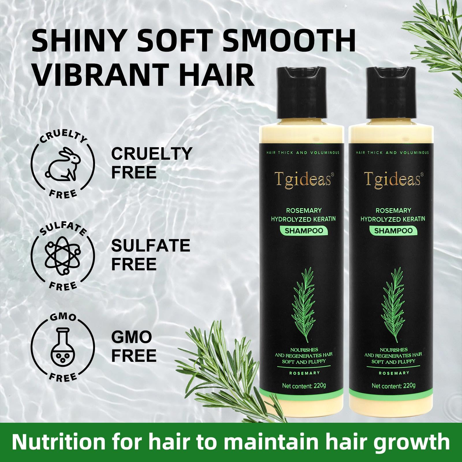Tgideas Rosemary Biotin Shampoo vegan-certified product for gentle daily care.